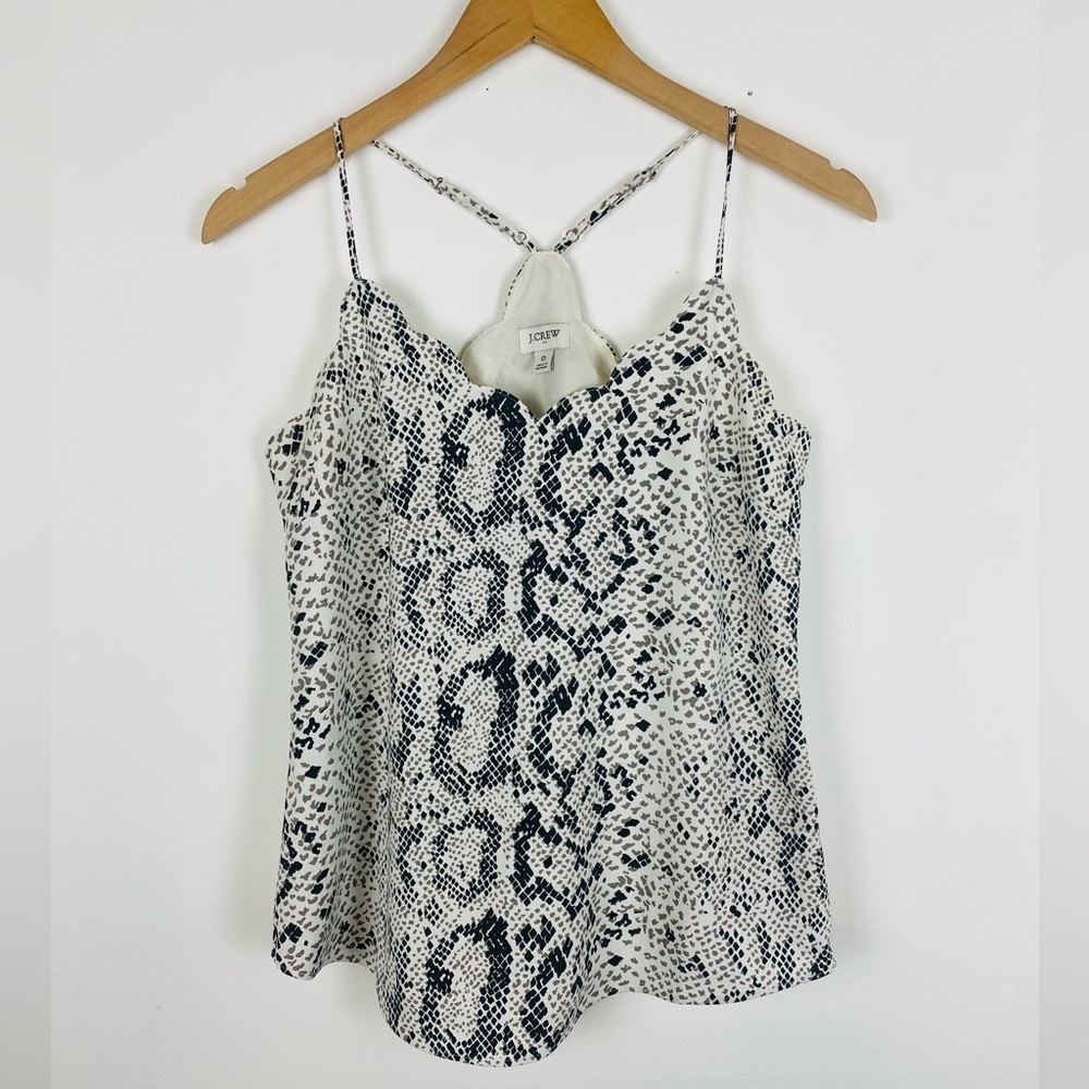 J.Crew Factory Lot of 2 Size 0 Lined Cami Tank Top Scalloped Snakeskin Leopard - Picture 4 of 16